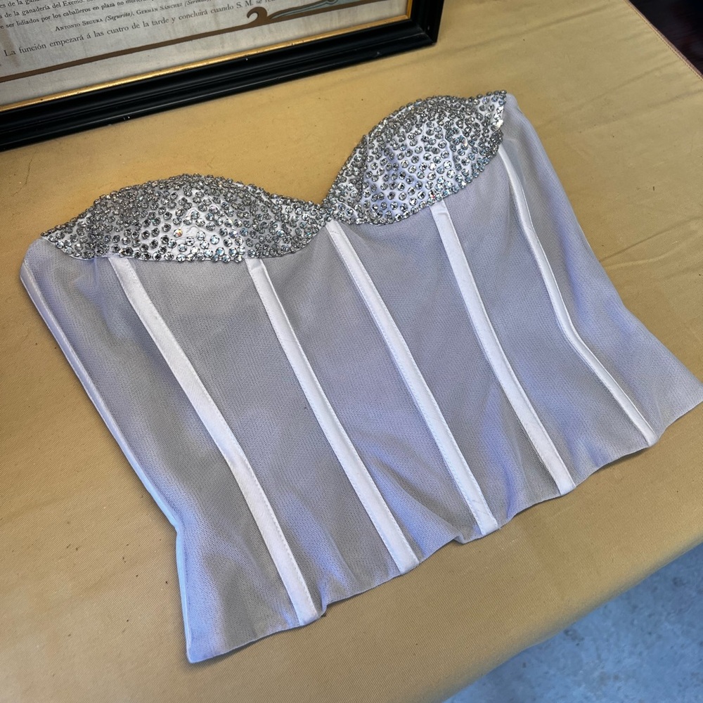 White Corset Vintage Crystal Women’s Halloween Burlesque Boudoir Xs S